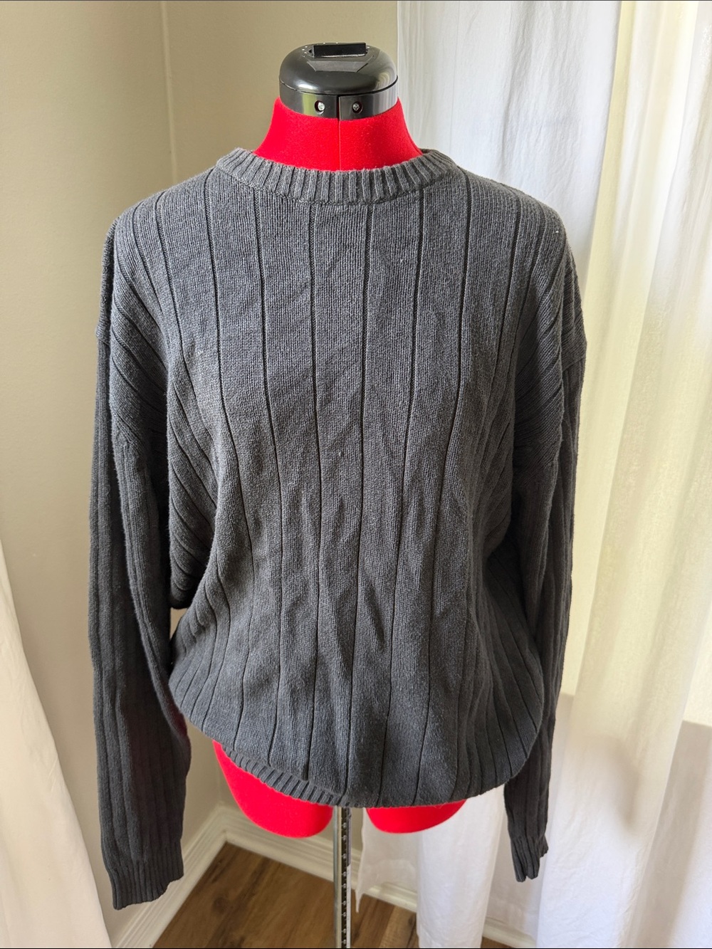 Oscar de la Renta Charcoal Ribbed Crewneck Sweater